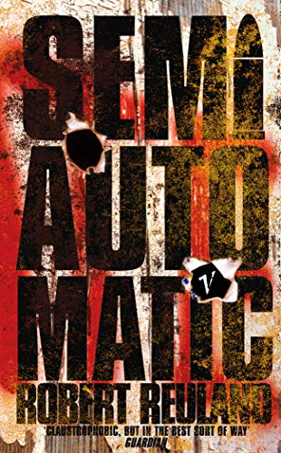 Book cover for "Semiautomatic" with bullet holes and distressed texture.