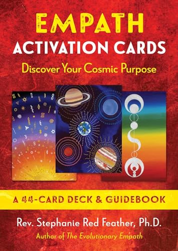 Empath Activation Cards deck box featuring celestial designs on a red textured background.