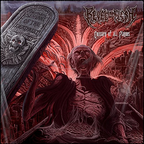 CD cover: grotesque figure emerging from a fiery, ruined landscape.