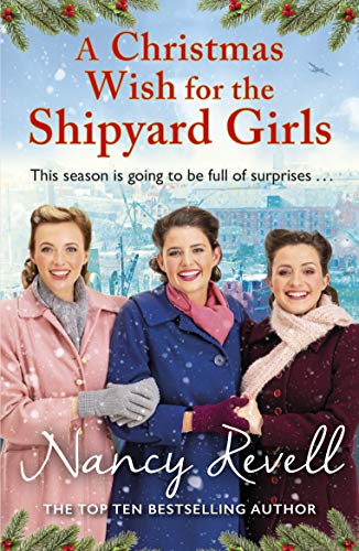 Book cover featuring three smiling women in winter coats, shipyard background.