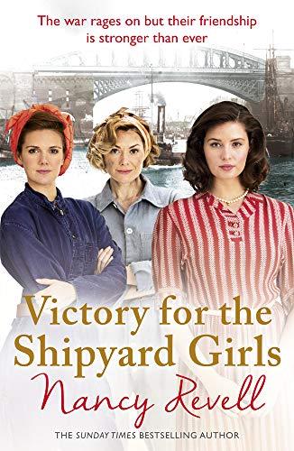 "Book cover featuring three women in vintage attire with a shipyard background."