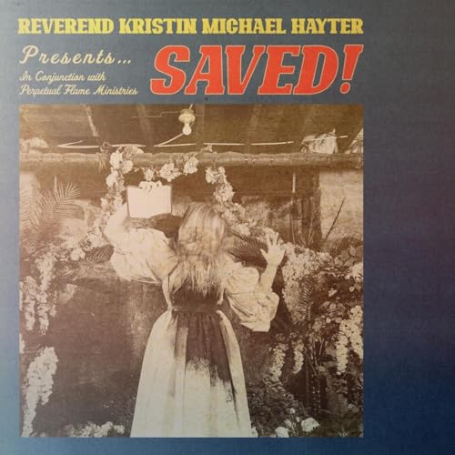 Vinyl record cover: woman in white dress with raised hands in a garden.