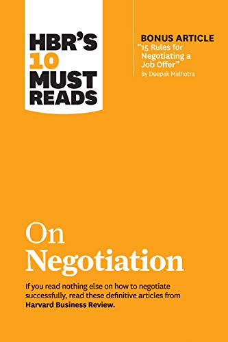 Orange book cover with "HBR's 10 Must Reads on Negotiation" text.