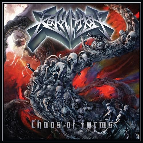 Album cover for Revocation's "Chaos of Forms" featuring distorted figures and lightning.