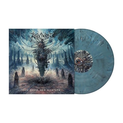 Revocation album cover art next to a blue and grey marbled vinyl record.