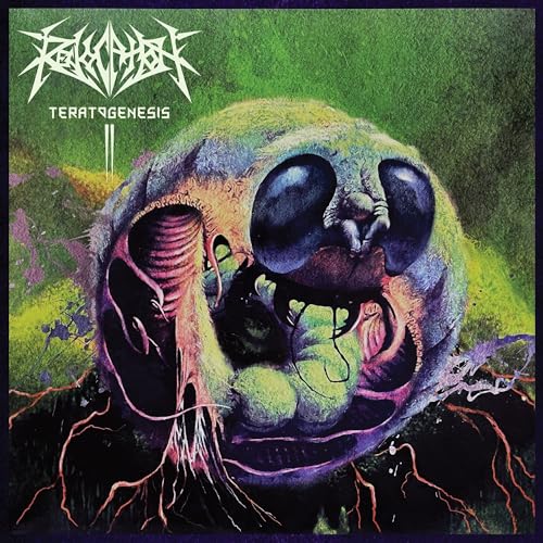 Album cover: grotesque, organic form with a figure inside, dark colors.