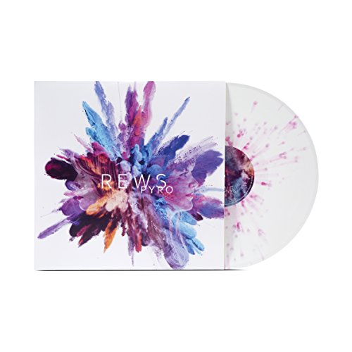 The alt text for the image is: "Colorful paint splatter with 'Rews Pyro' text on a white background."