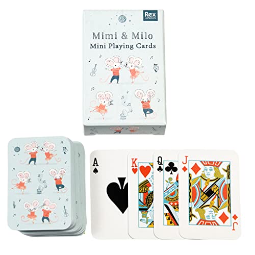 Mini playing cards with illustrated mice characters and standard card faces.