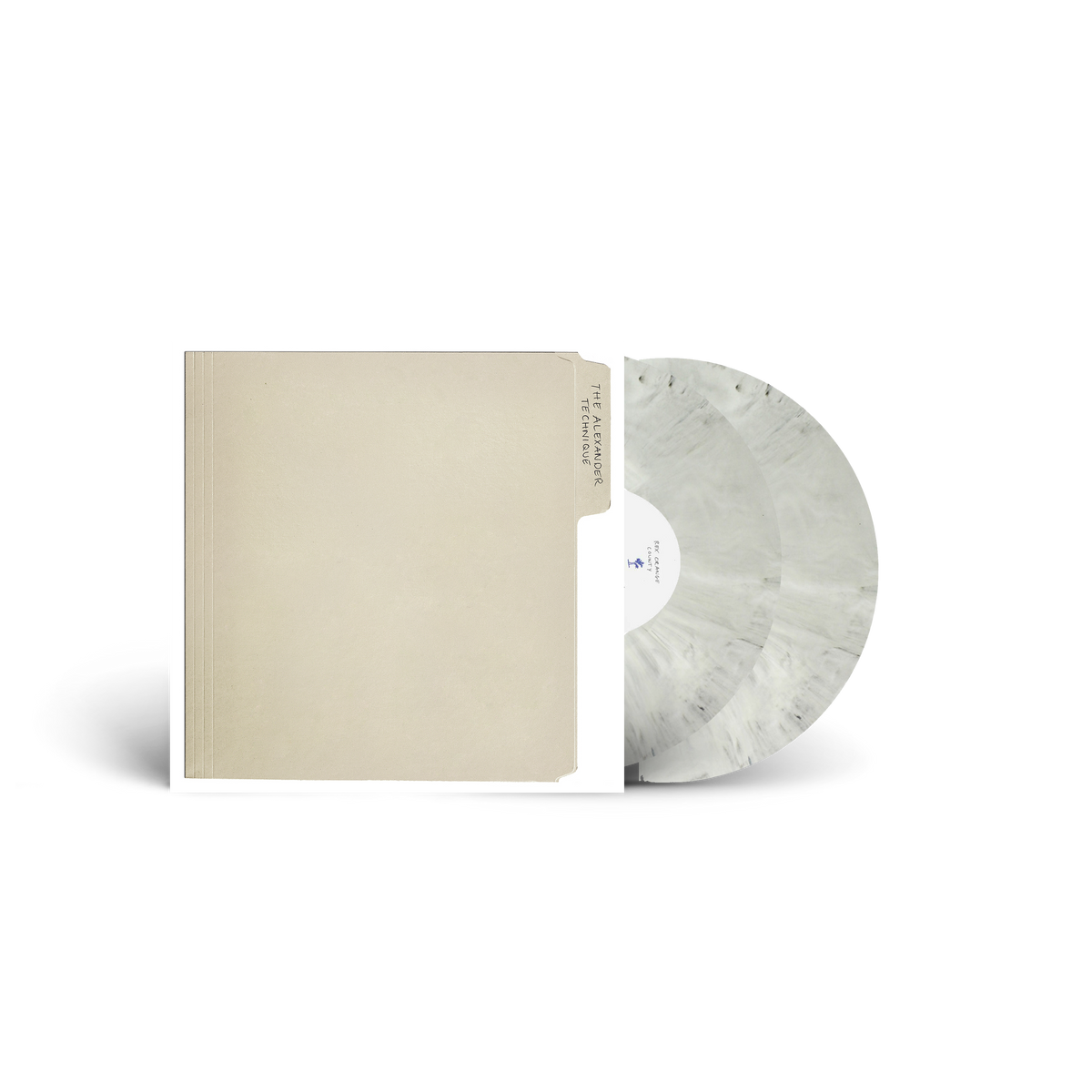 White vinyl LP record and beige album cover, text on both.