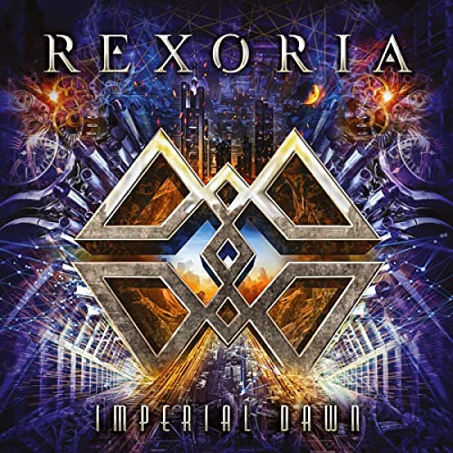 CD cover for Rexoria’s “Imperial Dawn” with futuristic, metallic imagery.