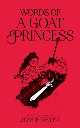 Book cover: girl with sword, illustrated in black lines on red background.