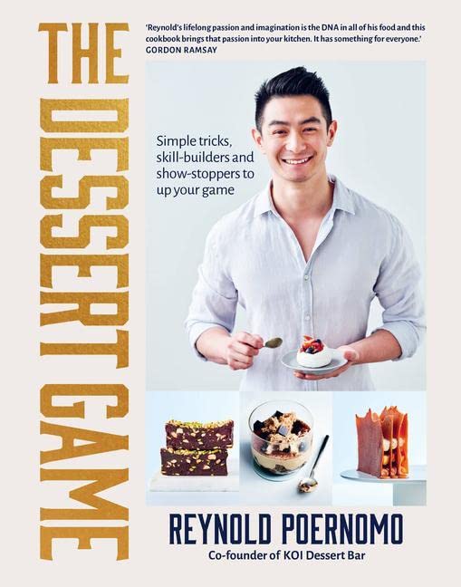 Cookbook cover featuring chef Reynold Poernomo and dessert images.