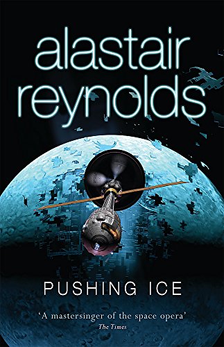 Book cover: spaceship near a blue planet with debris, dark background.