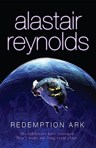 Book cover featuring a spaceship flying over a blue planet against a black background.