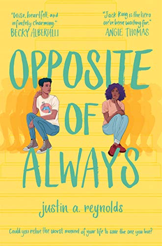 Book cover: “Opposite of Always” featuring two young people against a yellow background.