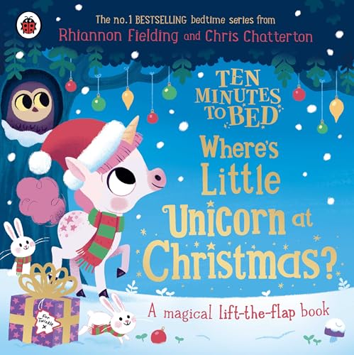 Christmas book cover featuring a unicorn with a Santa hat and owl.