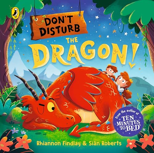 Red dragon sleeping with children climbing on its back, book cover.