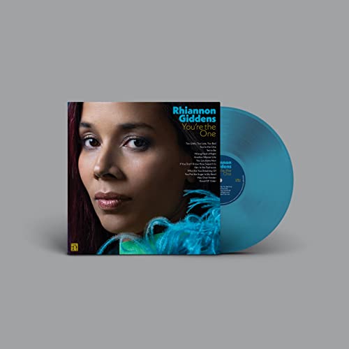 Rhiannon Giddens album cover and blue vinyl record shown at angle.