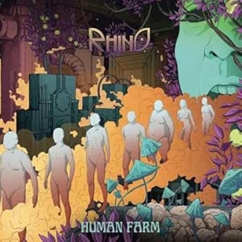 CD cover for Rhino’s “Human Farm” featuring figures and floral imagery.