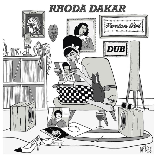 Black and white album cover for Rhoda Dakar’s “Version Girl In Dub” CD.