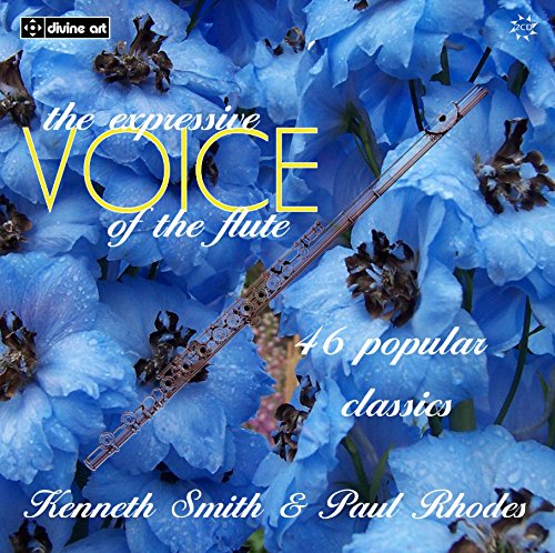 A silver flute lies diagonally across blue flowers on a CD cover.