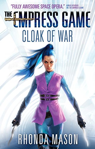 Book cover: woman with blue hair holding knives, sci-fi setting.