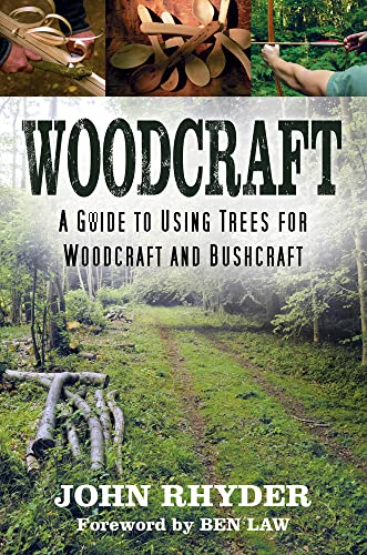 Book cover for “Woodcraft,” showing tools, wood, and a forest path.