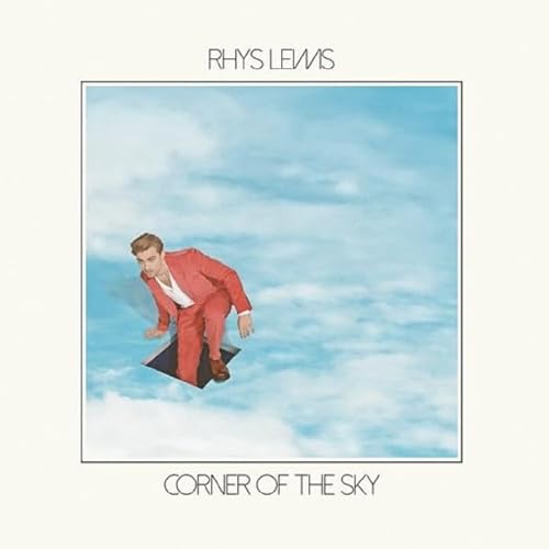Album cover: man in red suit “surfing” on a cloud.