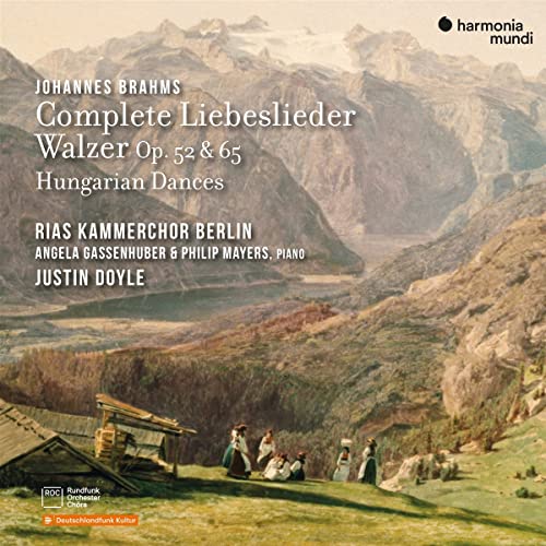 CD cover for Brahms’ Liebeslieder Walzer featuring a mountain landscape.