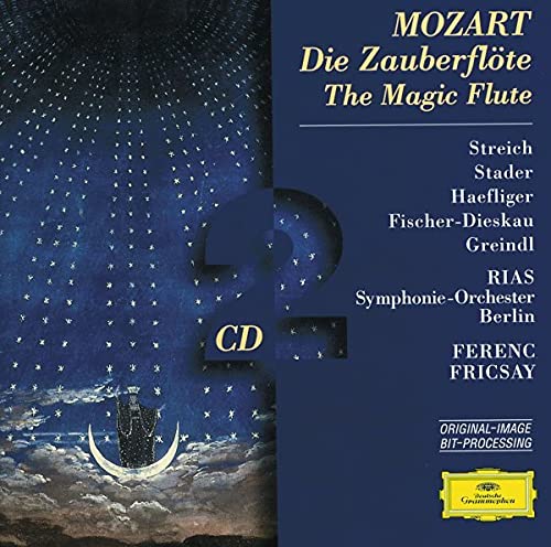 CD cover for Mozart’s *Die Zauberflöte*, featuring a starry night scene.