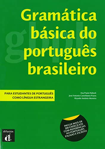 Green book cover with yellow text titled Gramática básica do português brasileiro.