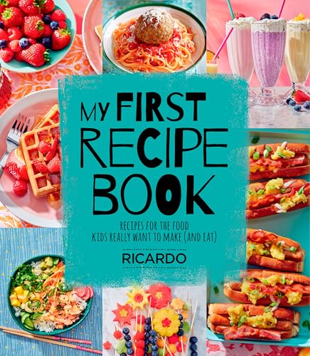 Cookbook cover with colorful photos of kid-friendly foods like waffles and hotdogs.