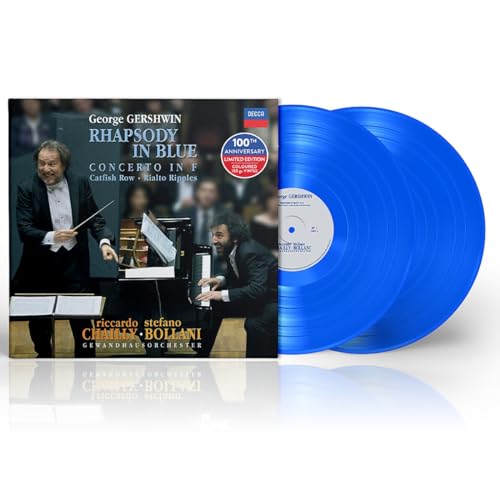 Vinyl record of "Rhapsody in Blue" with conductor and pianist portraits.