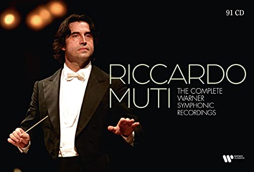 A red box set of Riccardo Muti recordings surrounded by various CD album covers.