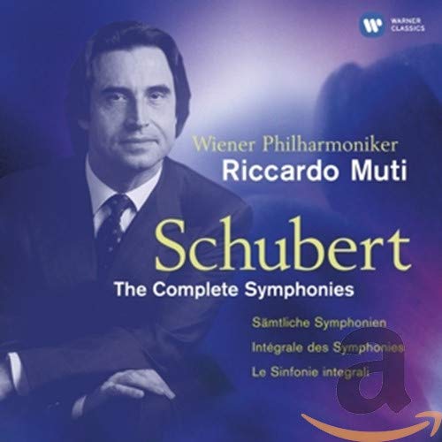 CD cover featuring conductor Riccardo Muti with text Schubert The Complete Symphonies.