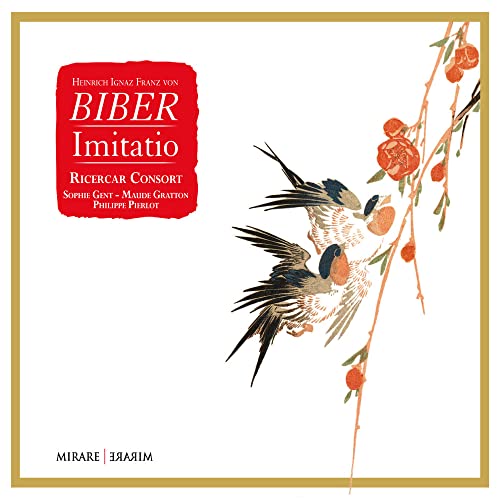 CD cover for Biber’s “Imitatio” featuring birds and floral artwork.