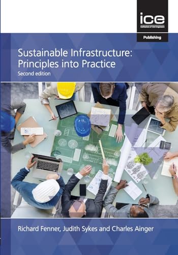 Book cover: "Sustainable Infrastructure" with people working around a table.