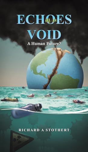 Book cover: fractured Earth submerged in water with plastic debris.