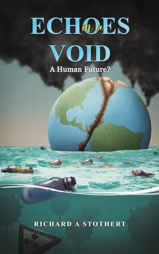 Book cover: damaged Earth partially submerged, with debris and pollution.