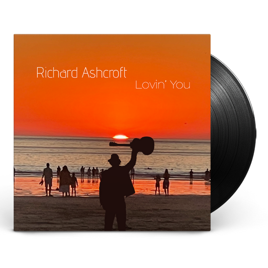 Richard Ashcroft “Lovin’ You” vinyl record with sunset beach cover art.