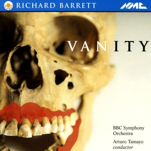 Skull with red lips on CD cover titled "Richard Barrett - Vanity."