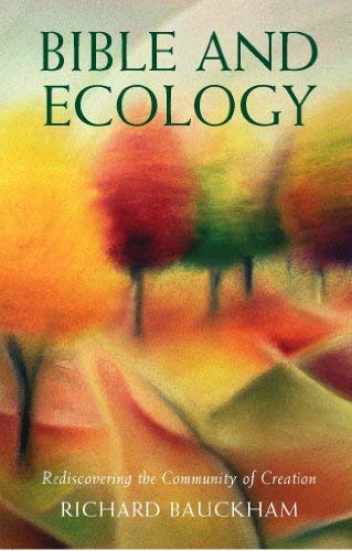 Book cover: "Bible and Ecology" with a blurred landscape background.