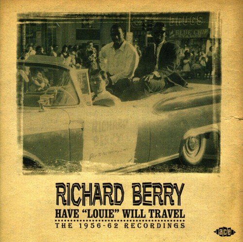 "Vintage sepia-toned album cover featuring men on a classic car."