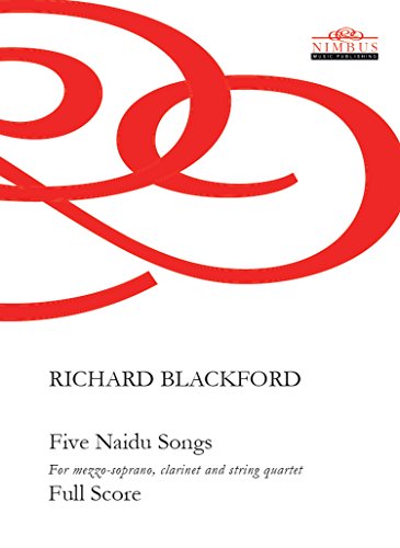 Music score cover for Richard Blackford's Five Naidu Songs with red abstract graphic design.