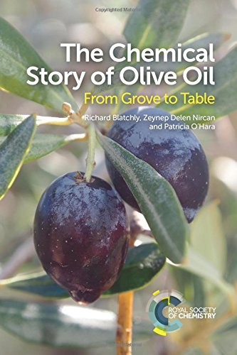 Book cover: “The Chemical Story of Olive Oil” with olives and leaves.
