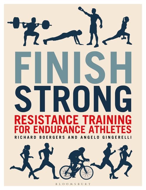 Book cover: "Finish Strong" with silhouettes of athletes exercising.