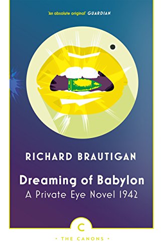 Book cover with lips and gold tooth, by Richard Brautigan, purple and blue background.