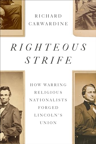Book cover: "Righteous Strife" with portraits of 19th-century men.