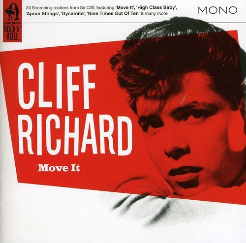 "Album cover with red and white design, featuring a portrait of Cliff Richard."