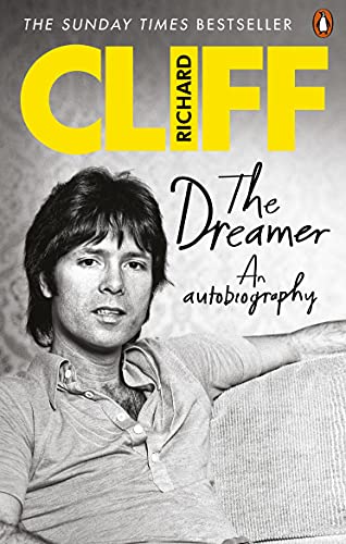 Book cover featuring a black and white portrait of Cliff Richard with yellow text.